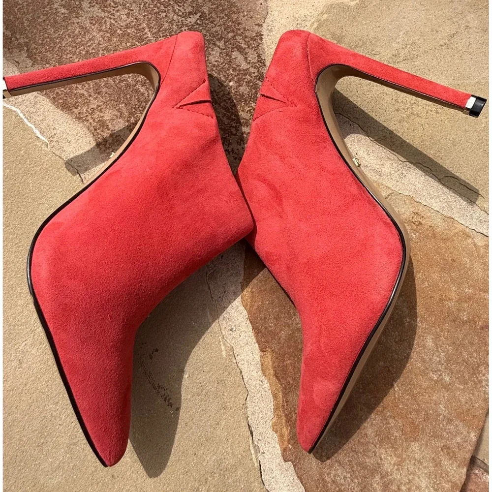 Kenneth Cole Riley Suede Mule Pumps Coral Red Pointed Toe Heels Women's 7.5M R7